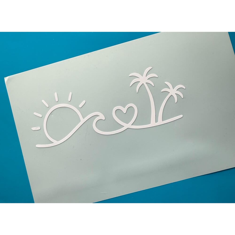 Beach Sticker: Sun, Wave, Palm Tree Decal (5"x2")